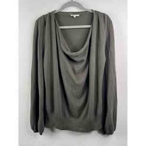 LA Made 100% Cashmere Olive Green Draped Cowl Neck Sweater Womens M Quiet Luxury